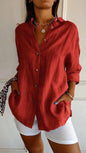 Classic Pleated Textured Single-Breasted Lapel Shirt for Women